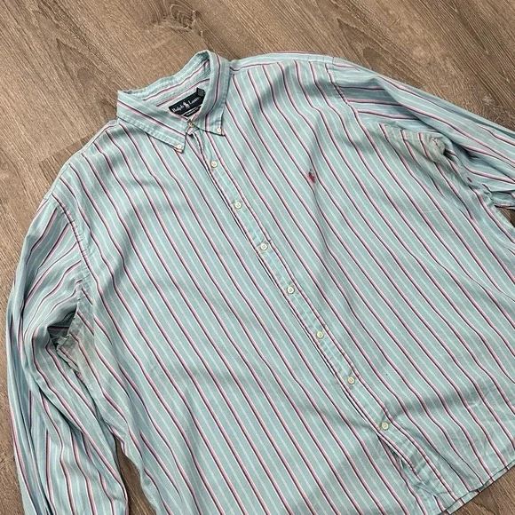 Ralph Lauren Shirt Men's 3XB Big Blue Pink Striped RL Classic Fit Pony Shirt - Picture 4 of 12